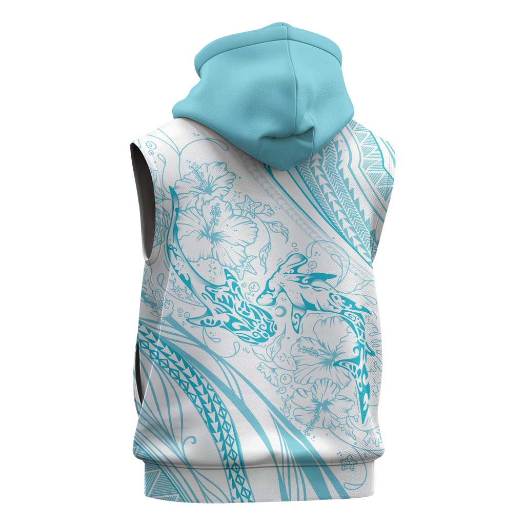 Sharks Couple Dreamy Polynesians Floral Sea Sleeveless Zip Hoodie Turquoise - Polynesian Pride