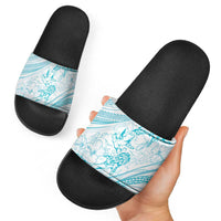 Sharks Couple Dreamy Polynesians Floral Sea Slide Sandals Turquoise - Polynesian Pride