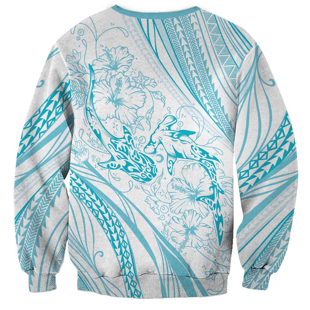 Sharks Couple Dreamy Polynesians Floral Sea Sweatshirt Turquoise - Polynesian Pride