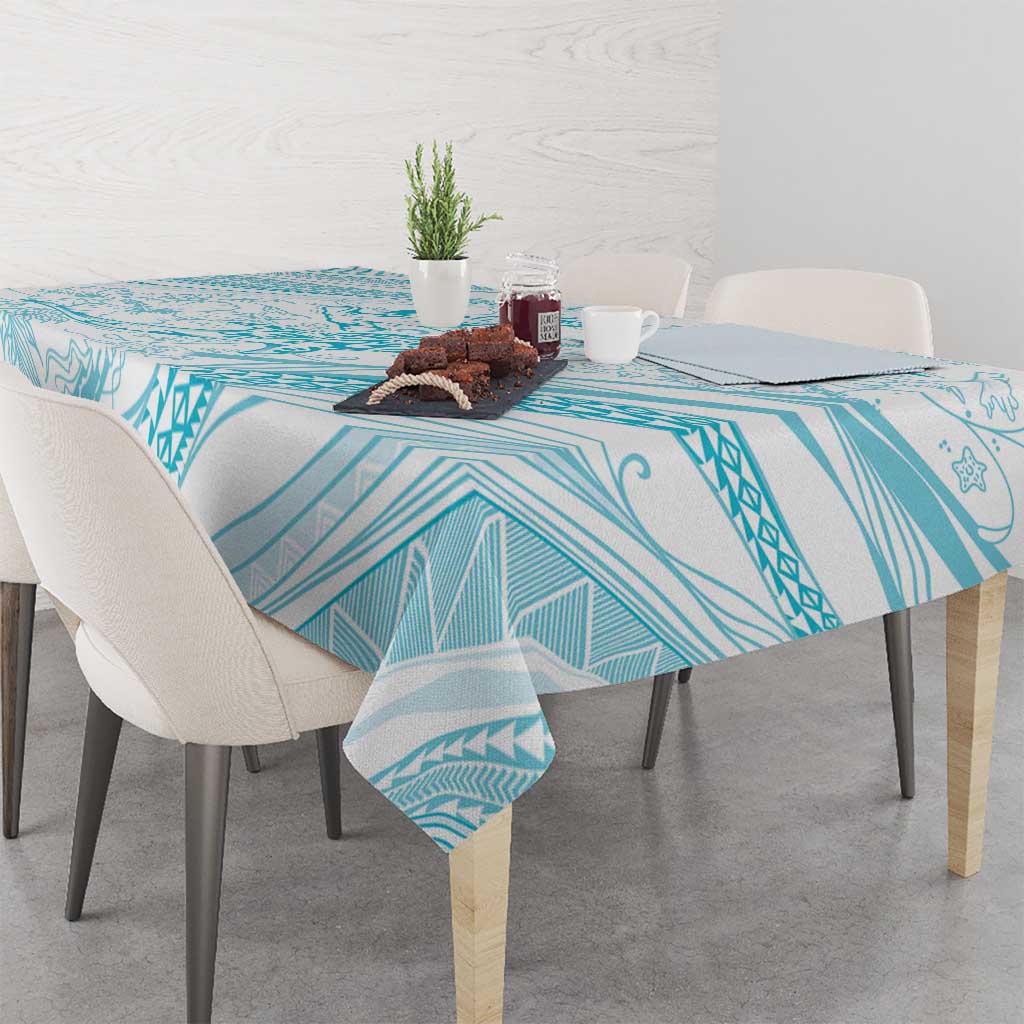 Sharks Couple Dreamy Polynesians Floral Sea Tablecloth Turquoise - Polynesian Pride