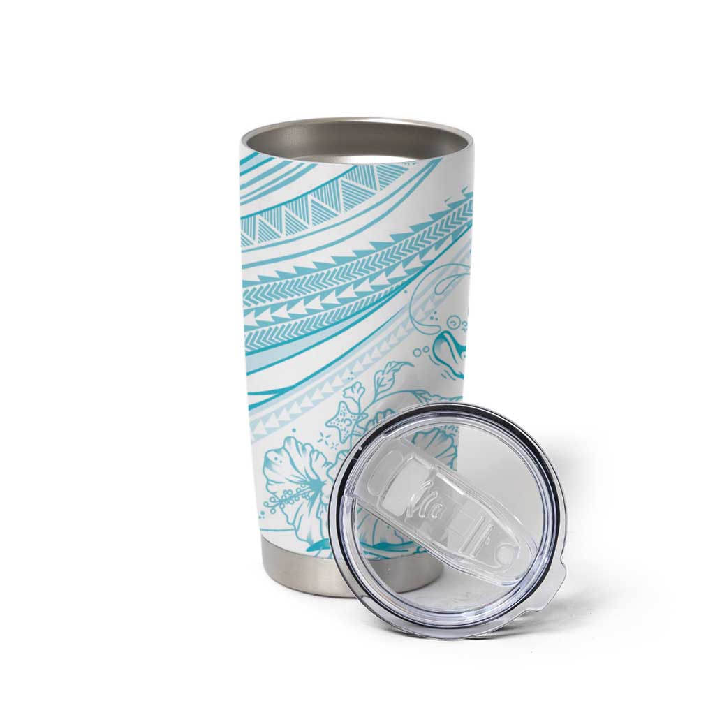 Sharks Couple Dreamy Polynesians Floral Sea Tumbler Cup Turquoise - Polynesian Pride