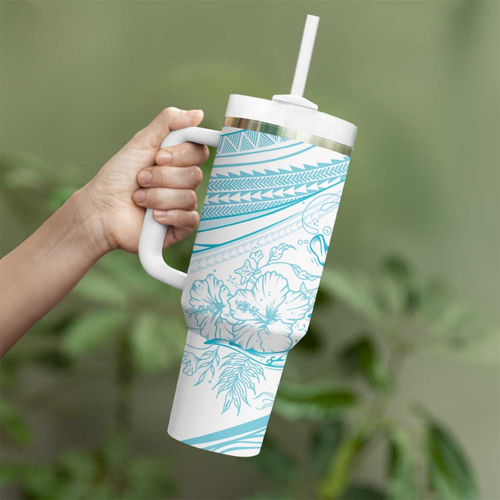 Sharks Couple Dreamy Polynesians Floral Sea Tumbler With Handle Turquoise - Polynesian Pride