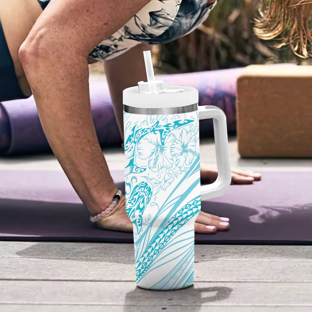 Sharks Couple Dreamy Polynesians Floral Sea Tumbler With Handle Turquoise - Polynesian Pride
