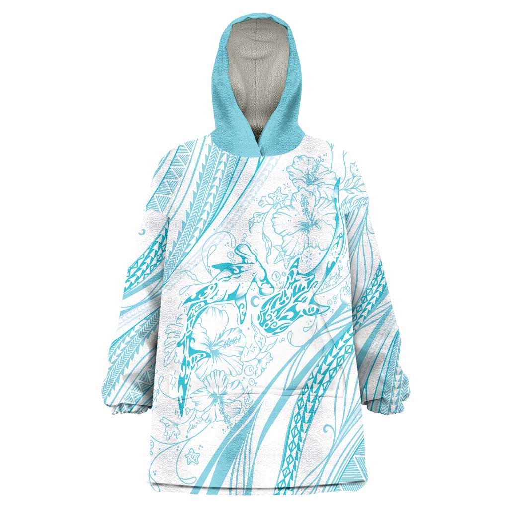 Sharks Couple Dreamy Polynesians Floral Sea Wearable Blanket Hoodie Turquoise - Polynesian Pride