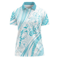 Sharks Couple Dreamy Polynesians Floral Sea Women Polo Shirt Turquoise - Polynesian Pride