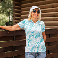 Sharks Couple Dreamy Polynesians Floral Sea Women Polo Shirt Turquoise - Polynesian Pride