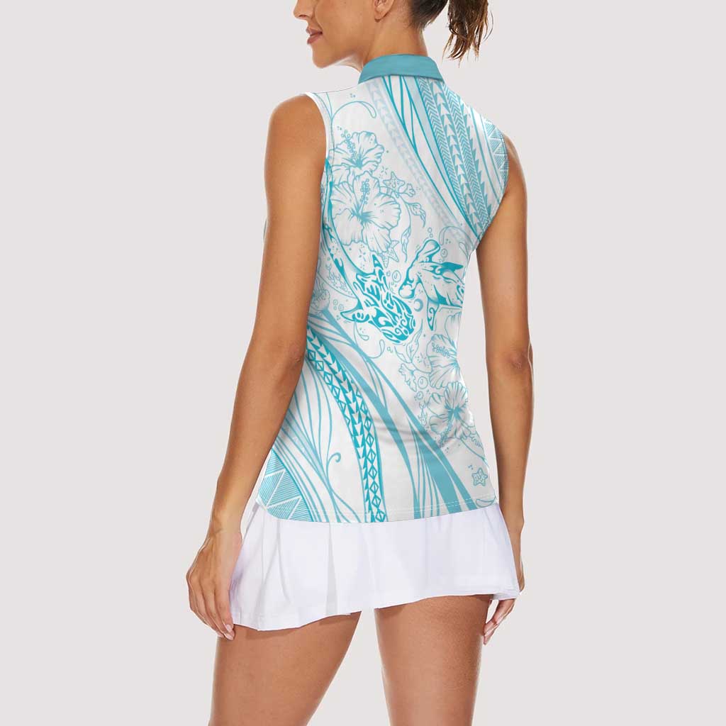 Sharks Couple Dreamy Polynesians Floral Sea Women Sleeveless Polo Shirt Turquoise LT7 - Polynesian Pride