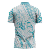 Sharks Couple Dreamy Polynesians Floral Sea Zipper Polo Shirt Turquoise - Polynesian Pride