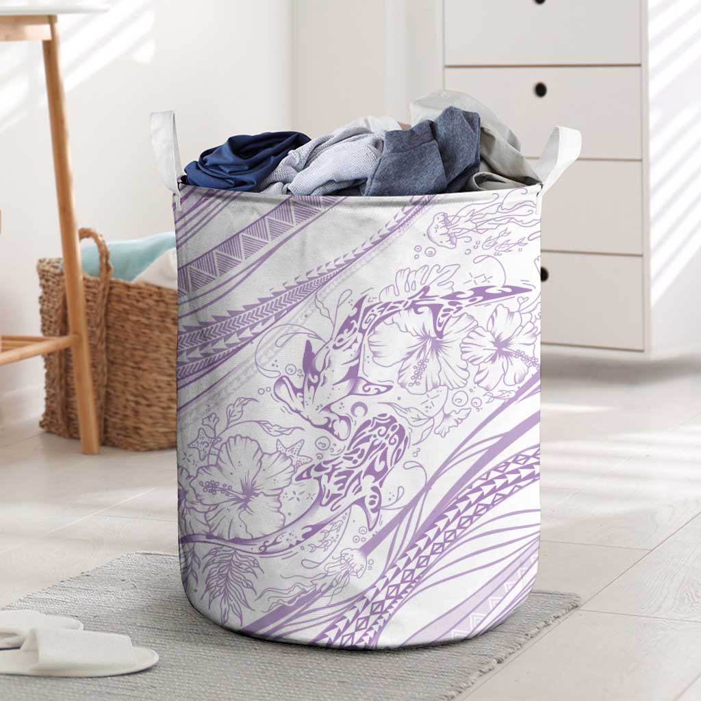 Sharks Couple Dreamy Polynesians Floral Sea Laundry Basket Lilac - Polynesian Pride