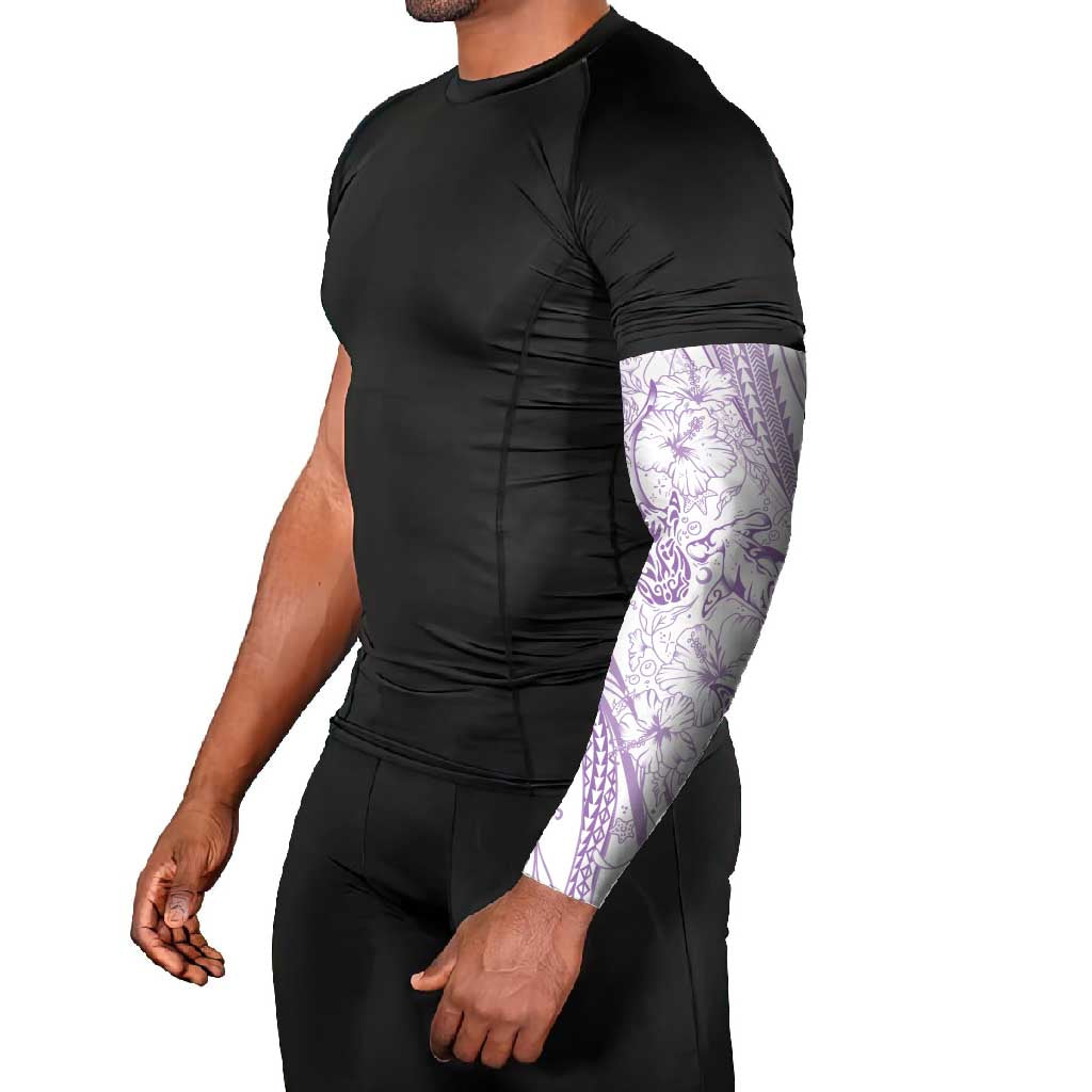 Sharks Couple Dreamy Polynesians Floral Sea Arm Sleeves Lilac - Polynesian Pride