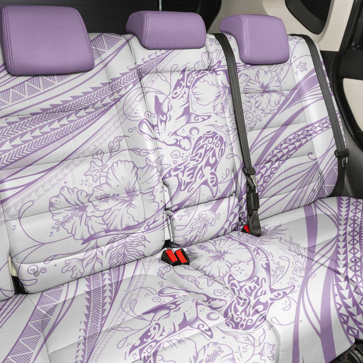 Sharks Couple Dreamy Polynesians Floral Sea Back Car Seat Cover Lilac - Polynesian Pride