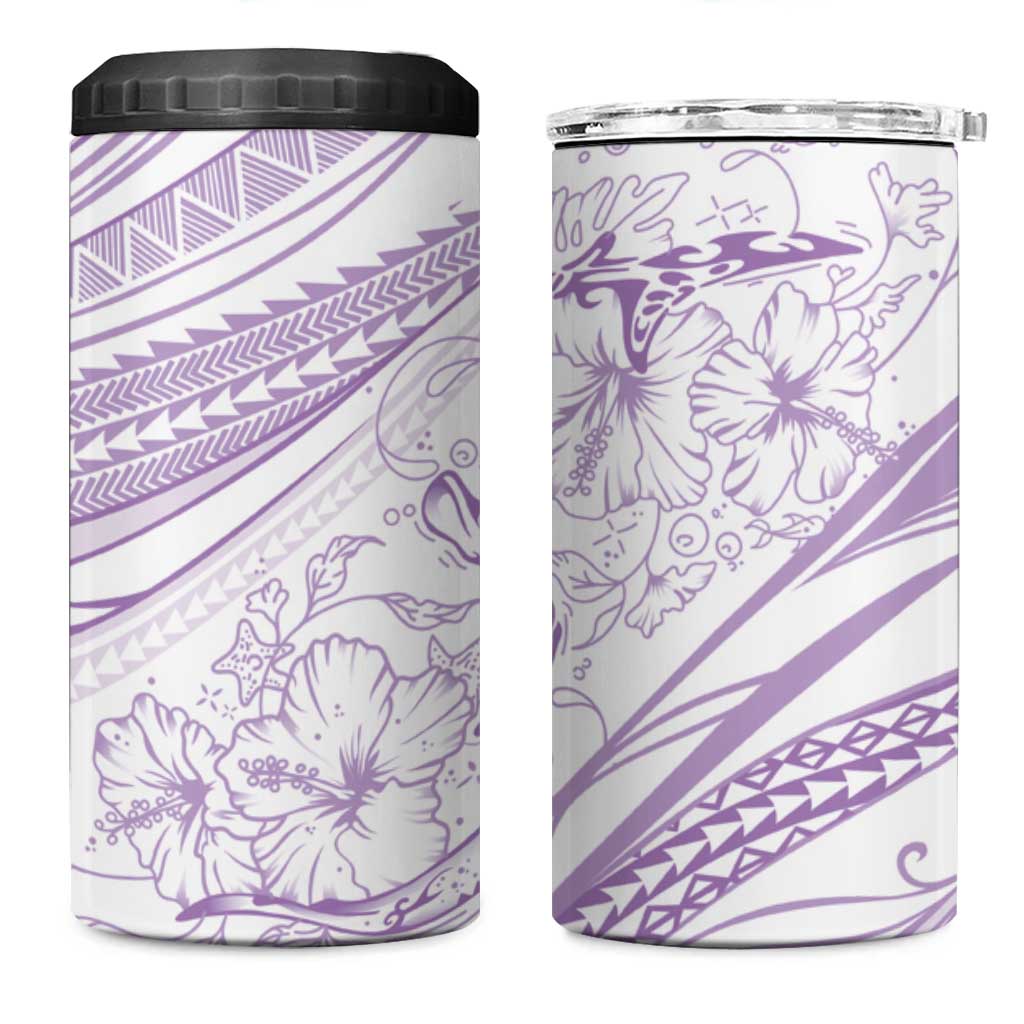 Sharks Couple Dreamy Polynesians Floral Sea 4 in 1 Can Cooler Tumbler Lilac - Polynesian Pride