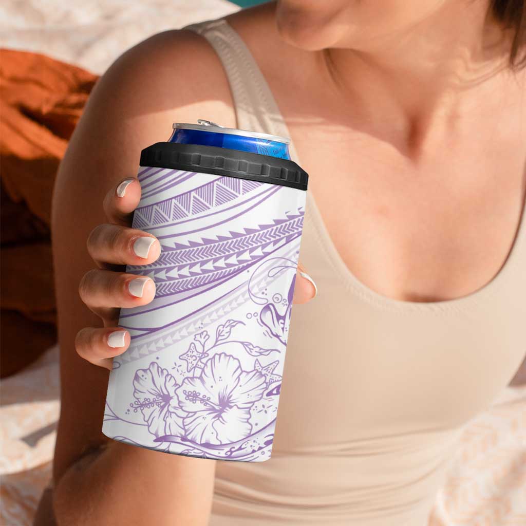 Sharks Couple Dreamy Polynesians Floral Sea 4 in 1 Can Cooler Tumbler Lilac - Polynesian Pride