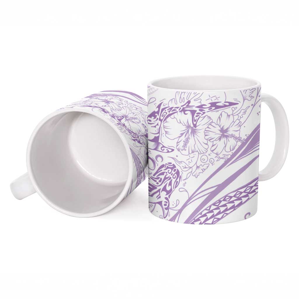 Sharks Couple Dreamy Polynesians Floral Sea Ceramic Mug Lilac - Polynesian Pride