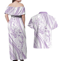 Sharks Couple Dreamy Polynesians Floral Sea Couples Matching Off Shoulder Maxi Dress and Hawaiian Shirt Lilac LT7 - Polynesian Pride