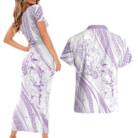 Sharks Couple Dreamy Polynesians Floral Sea Couples Matching Short Sleeve Bodycon Dress and Hawaiian Shirt Lilac LT7 - Polynesian Pride