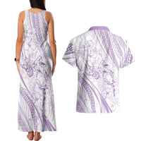 Sharks Couple Dreamy Polynesians Floral Sea Couples Matching Tank Maxi Dress and Hawaiian Shirt Lilac LT7 - Polynesian Pride