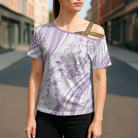Sharks Couple Dreamy Polynesians Floral Sea Cross Shoulder Shirt Lilac - Polynesian Pride