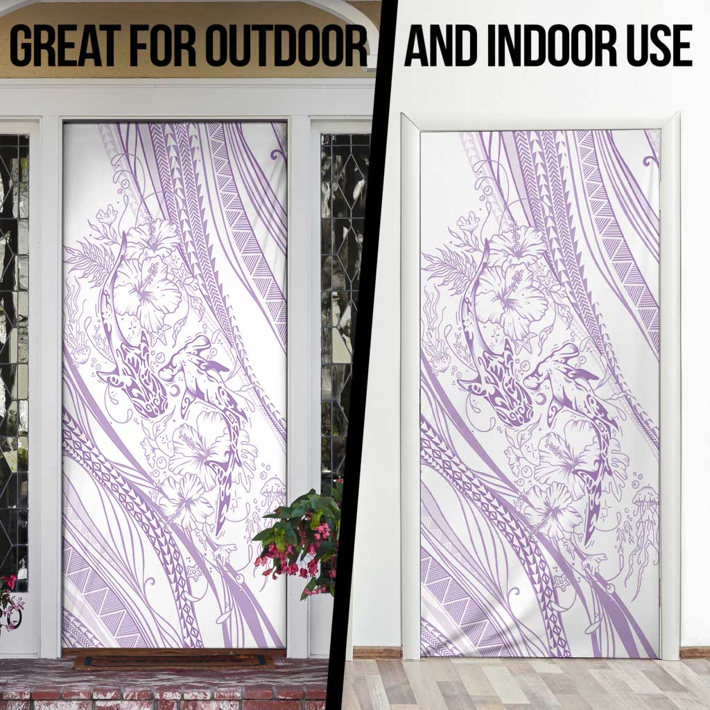 Sharks Couple Dreamy Polynesians Floral Sea Door Cover Lilac - Polynesian Pride