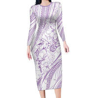 Sharks Couple Dreamy Polynesians Floral Sea Family Matching Long Sleeve Bodycon Dress and Hawaiian Shirt Lilac LT7 Mom's Dress Lilac - Polynesian Pride