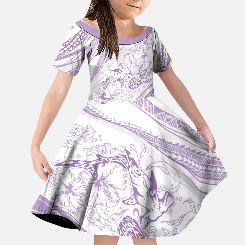 Sharks Couple Dreamy Polynesians Floral Sea Family Matching Mermaid Dress and Hawaiian Shirt Lilac LT7 Daughter's Dress Lilac - Polynesian Pride