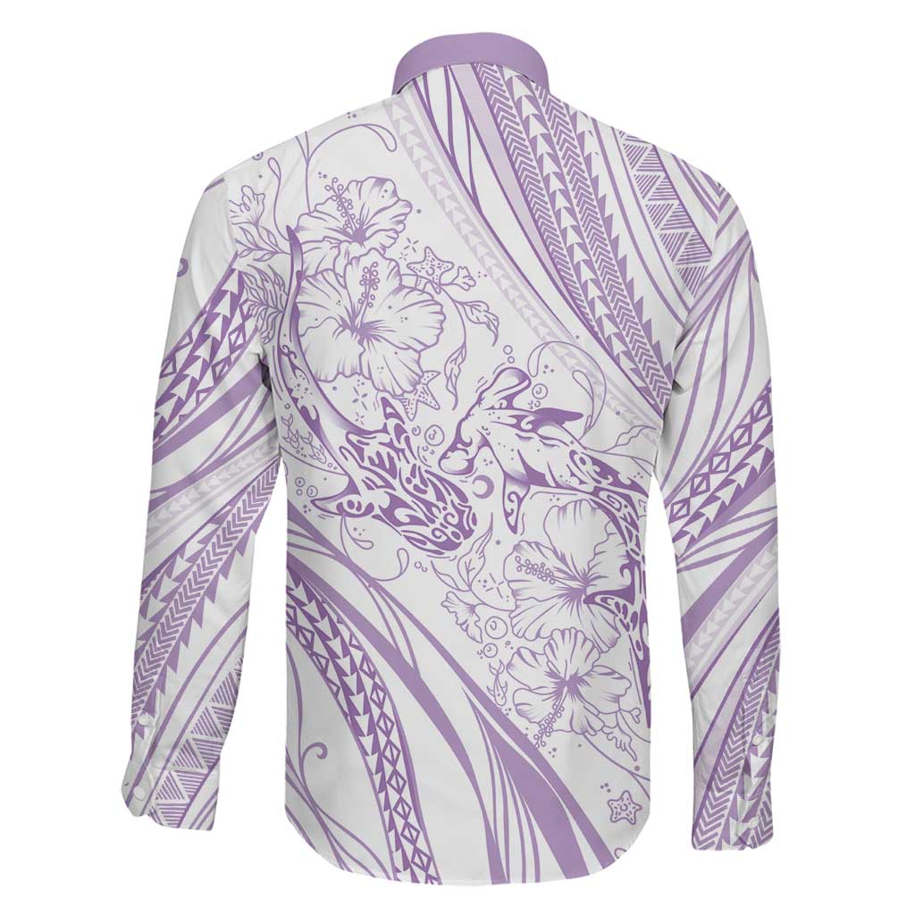 Sharks Couple Dreamy Polynesians Floral Sea Family Matching Off The Shoulder Long Sleeve Dress and Hawaiian Shirt Lilac LT7 - Polynesian Pride