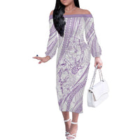 Sharks Couple Dreamy Polynesians Floral Sea Family Matching Off The Shoulder Long Sleeve Dress and Hawaiian Shirt Lilac LT7 Mom's Dress Lilac - Polynesian Pride