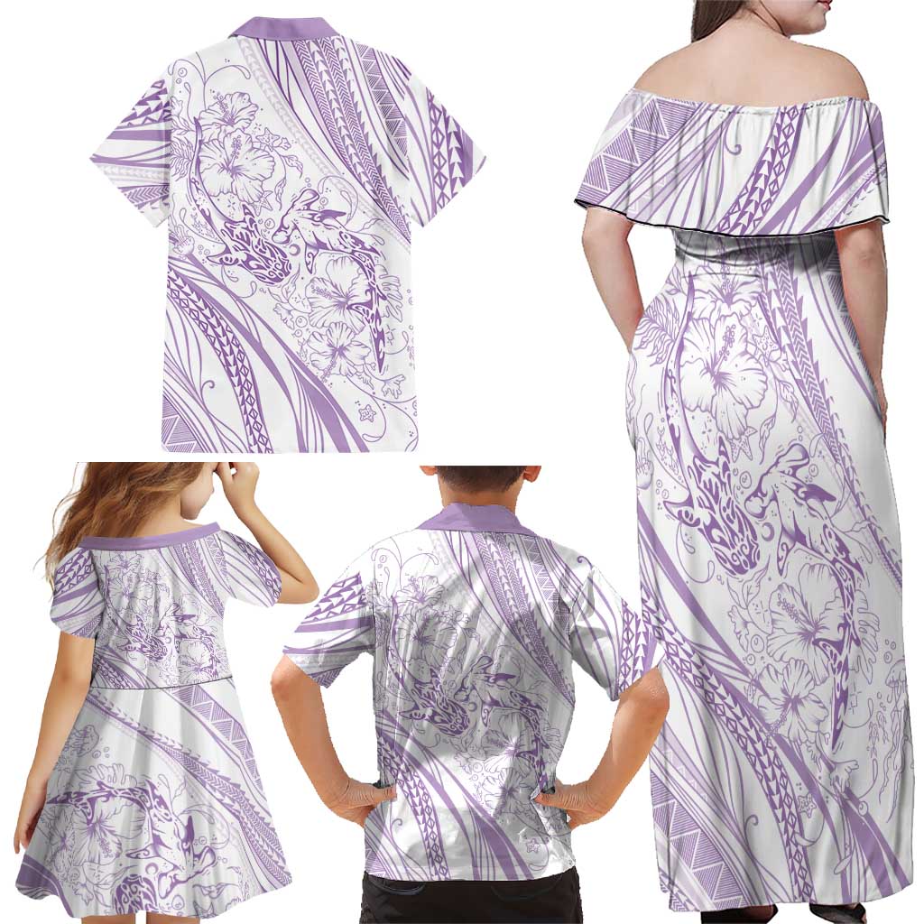 Sharks Couple Dreamy Polynesians Floral Sea Family Matching Off Shoulder Maxi Dress and Hawaiian Shirt Lilac LT7 - Polynesian Pride