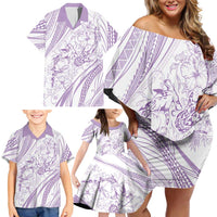 Sharks Couple Dreamy Polynesians Floral Sea Family Matching Off Shoulder Short Dress and Hawaiian Shirt Lilac LT7 - Polynesian Pride