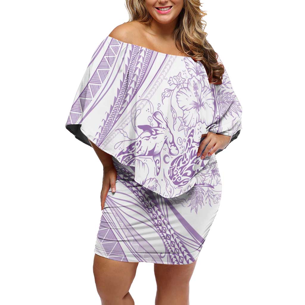 Sharks Couple Dreamy Polynesians Floral Sea Family Matching Off Shoulder Short Dress and Hawaiian Shirt Lilac LT7 Mom's Dress Lilac - Polynesian Pride