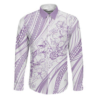 Sharks Couple Dreamy Polynesians Floral Sea Family Matching Puletasi and Hawaiian Shirt Lilac LT7 Dad's Shirt - Long Sleeve Lilac - Polynesian Pride