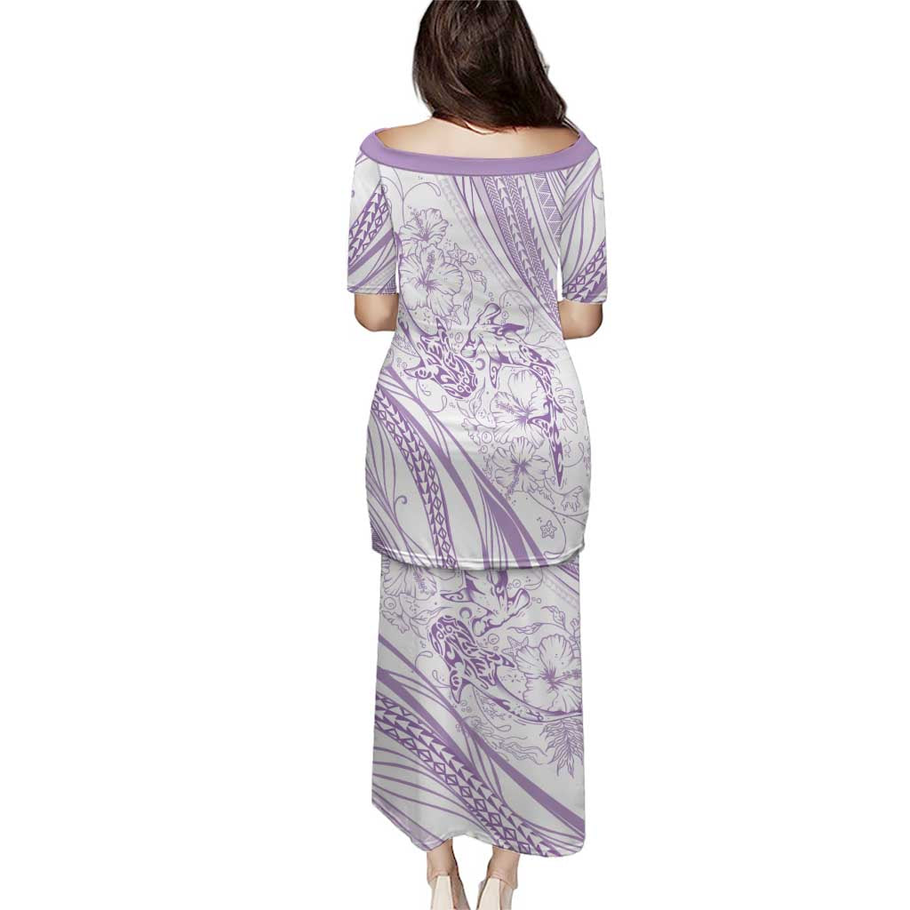 Sharks Couple Dreamy Polynesians Floral Sea Family Matching Puletasi and Hawaiian Shirt Lilac LT7 - Polynesian Pride