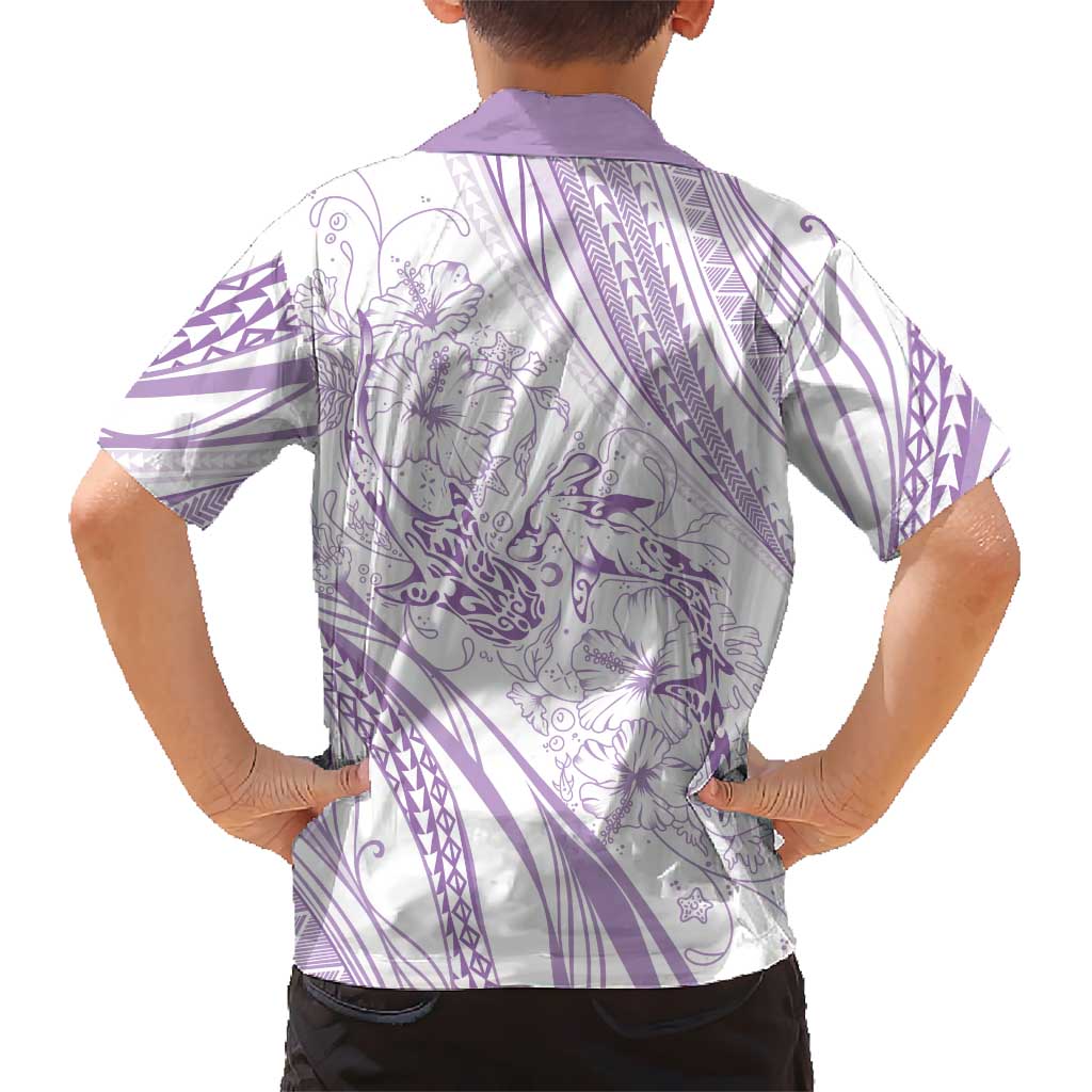 Sharks Couple Dreamy Polynesians Floral Sea Family Matching Short Sleeve Bodycon Dress and Hawaiian Shirt Lilac LT7 - Polynesian Pride