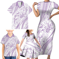 Sharks Couple Dreamy Polynesians Floral Sea Family Matching Short Sleeve Bodycon Dress and Hawaiian Shirt Lilac LT7 - Polynesian Pride
