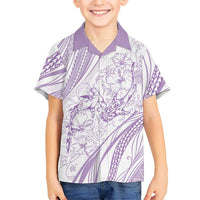Sharks Couple Dreamy Polynesians Floral Sea Family Matching Short Sleeve Bodycon Dress and Hawaiian Shirt Lilac LT7 Son's Shirt Lilac - Polynesian Pride