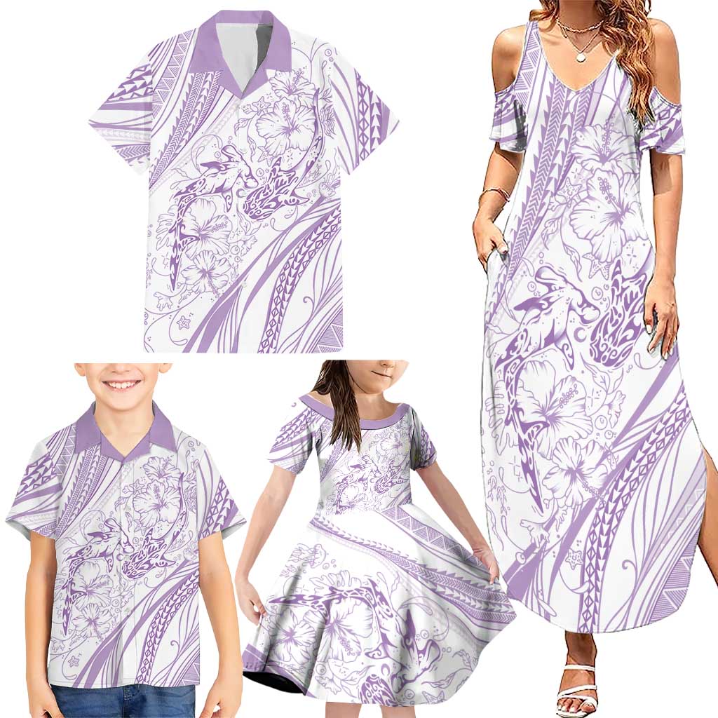 Sharks Couple Dreamy Polynesians Floral Sea Family Matching Summer Maxi Dress and Hawaiian Shirt Lilac LT7 - Polynesian Pride
