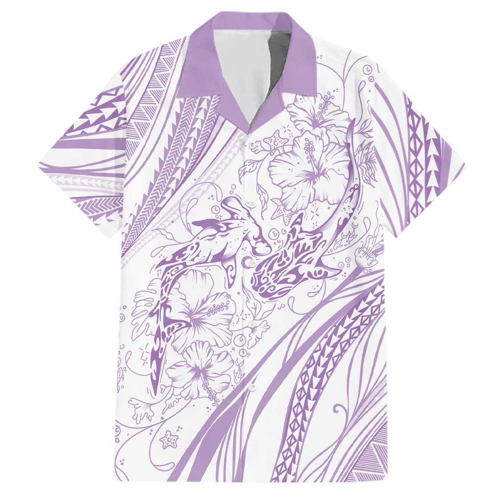 Sharks Couple Dreamy Polynesians Floral Sea Family Matching Summer Maxi Dress and Hawaiian Shirt Lilac LT7 Dad's Shirt - Short Sleeve Lilac - Polynesian Pride