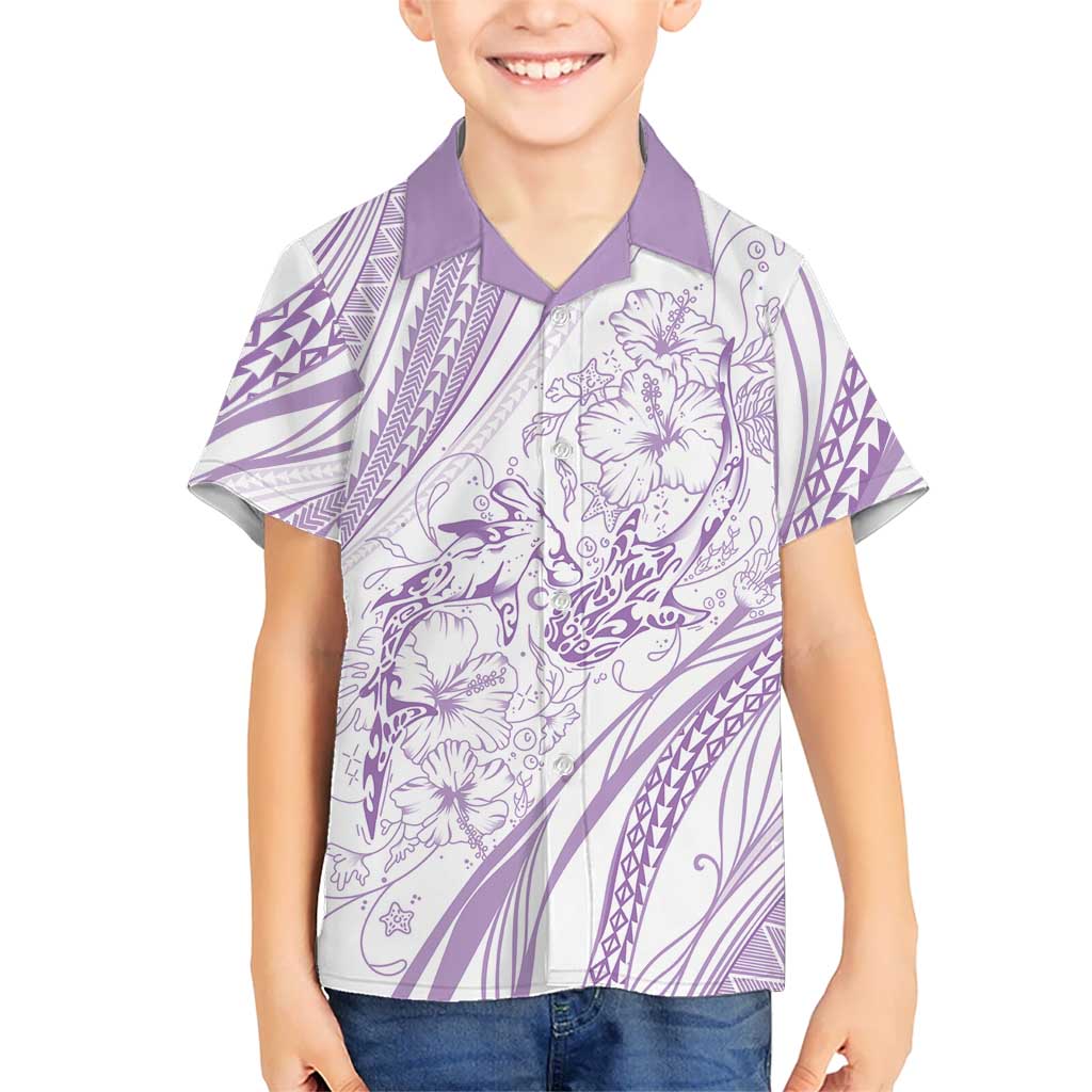 Sharks Couple Dreamy Polynesians Floral Sea Family Matching Tank Maxi Dress and Hawaiian Shirt Lilac LT7 Son's Shirt Lilac - Polynesian Pride