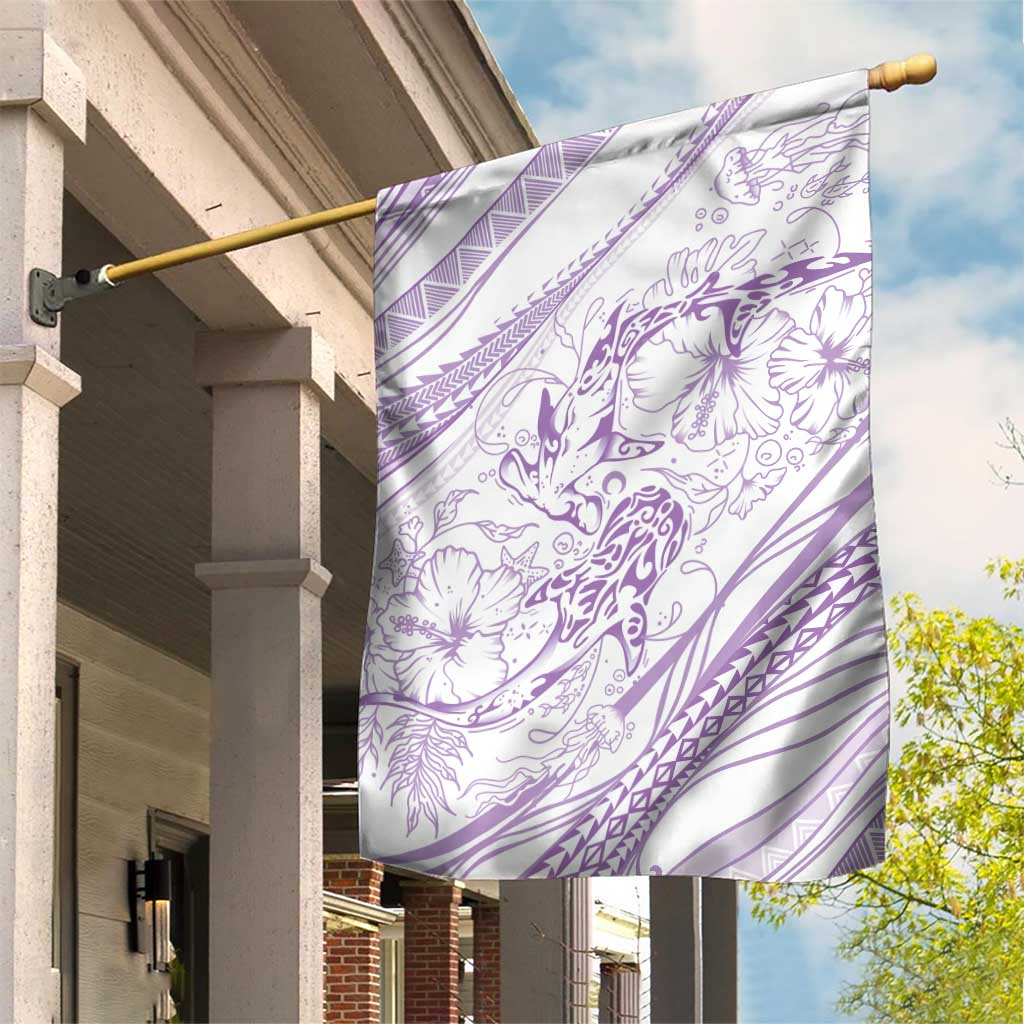 Sharks Couple Dreamy Polynesians Floral Sea Garden Flag Lilac - Polynesian Pride