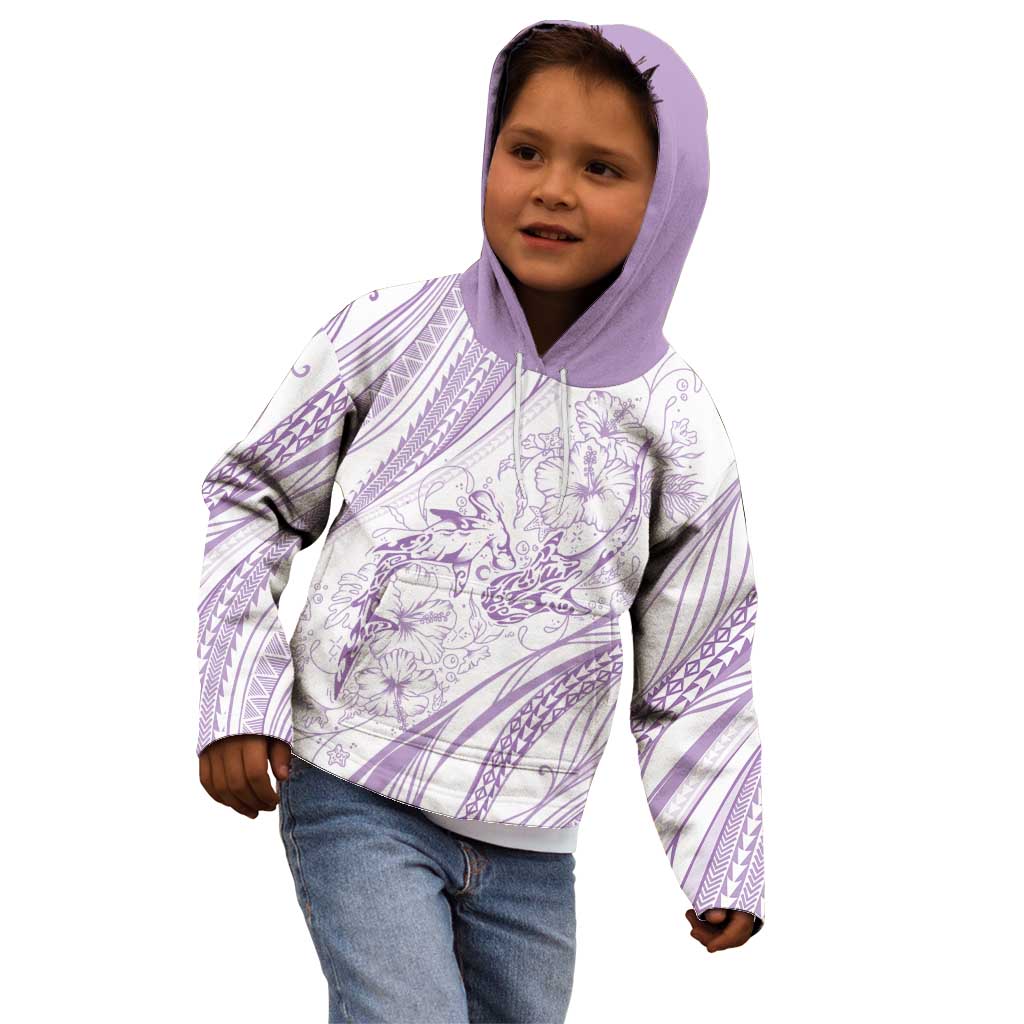 Sharks Couple Dreamy Polynesians Floral Sea Kid Hoodie Lilac - Polynesian Pride