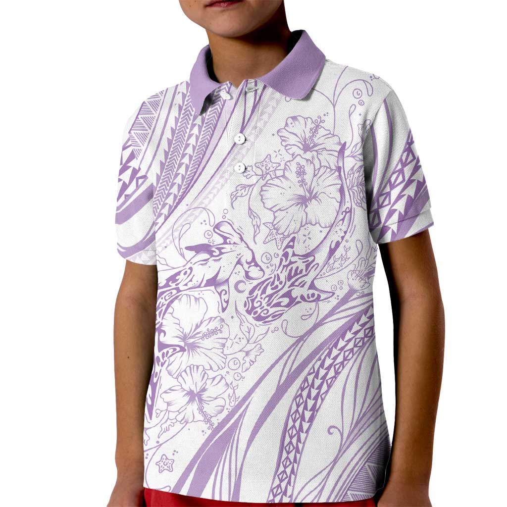Sharks Couple Dreamy Polynesians Floral Sea Kid Polo Shirt Lilac - Polynesian Pride