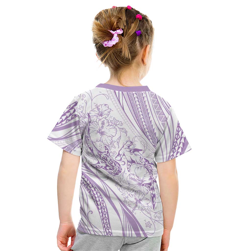 Sharks Couple Dreamy Polynesians Floral Sea Kid T Shirt Lilac - Polynesian Pride