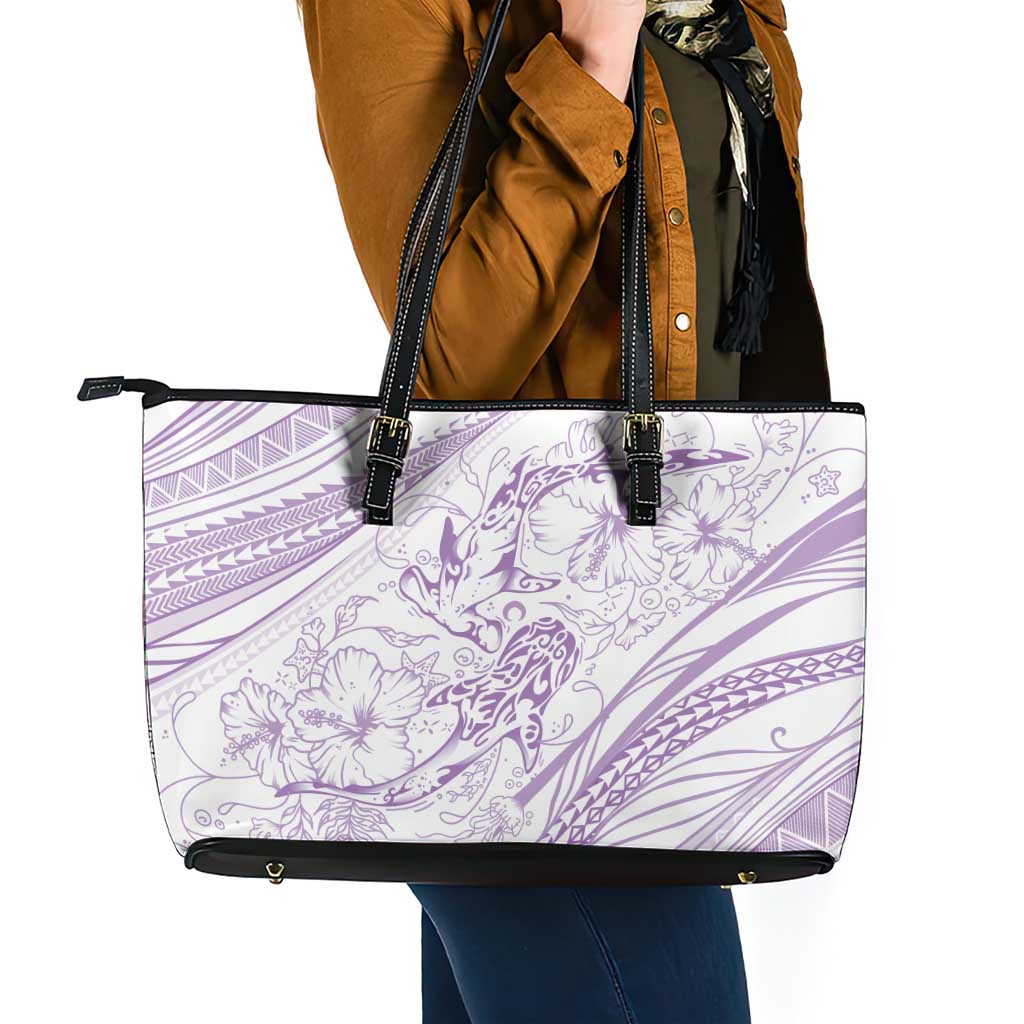 Sharks Couple Dreamy Polynesians Floral Sea Leather Tote Bag Lilac - Polynesian Pride