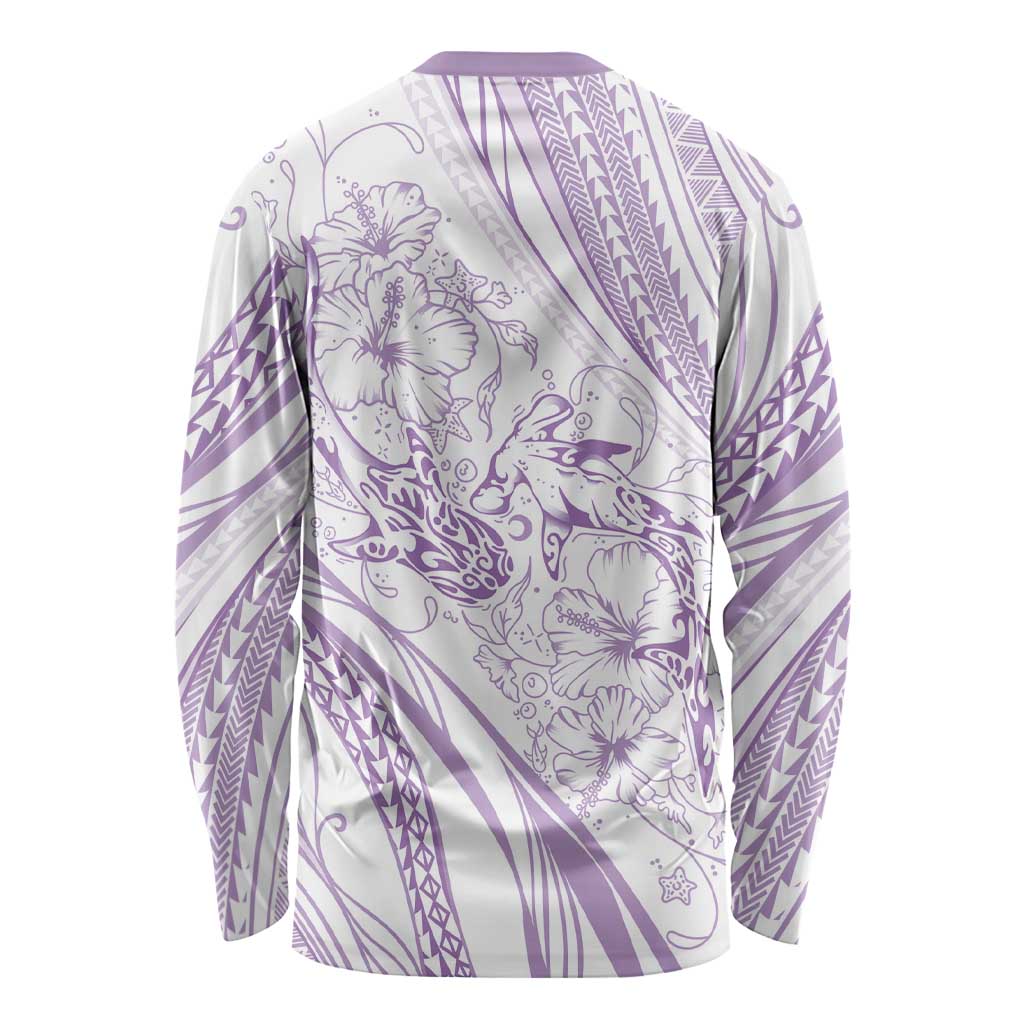 Sharks Couple Dreamy Polynesians Floral Sea Long Sleeve Shirt Lilac - Polynesian Pride