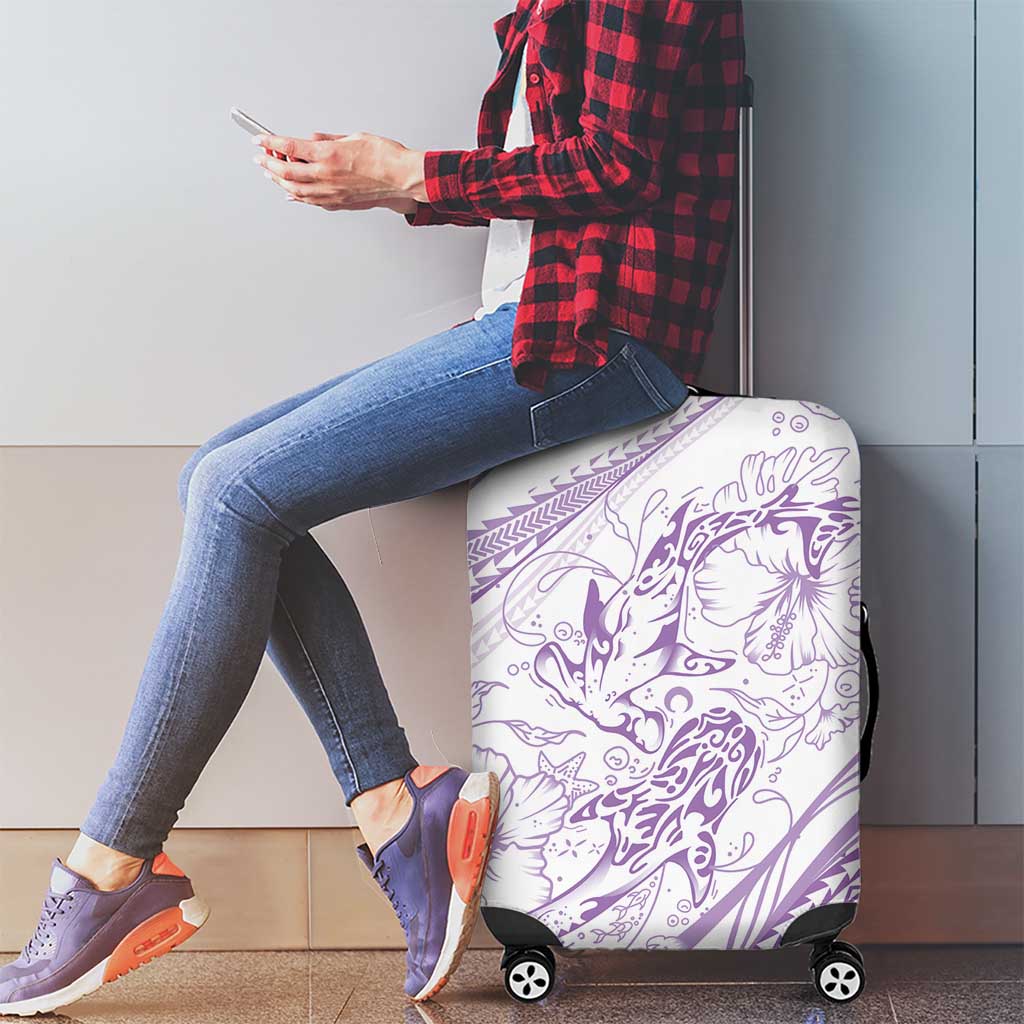 Sharks Couple Dreamy Polynesians Floral Sea Luggage Cover Lilac - Polynesian Pride