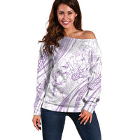 Sharks Couple Dreamy Polynesians Floral Sea Off Shoulder Sweater Lilac - Polynesian Pride