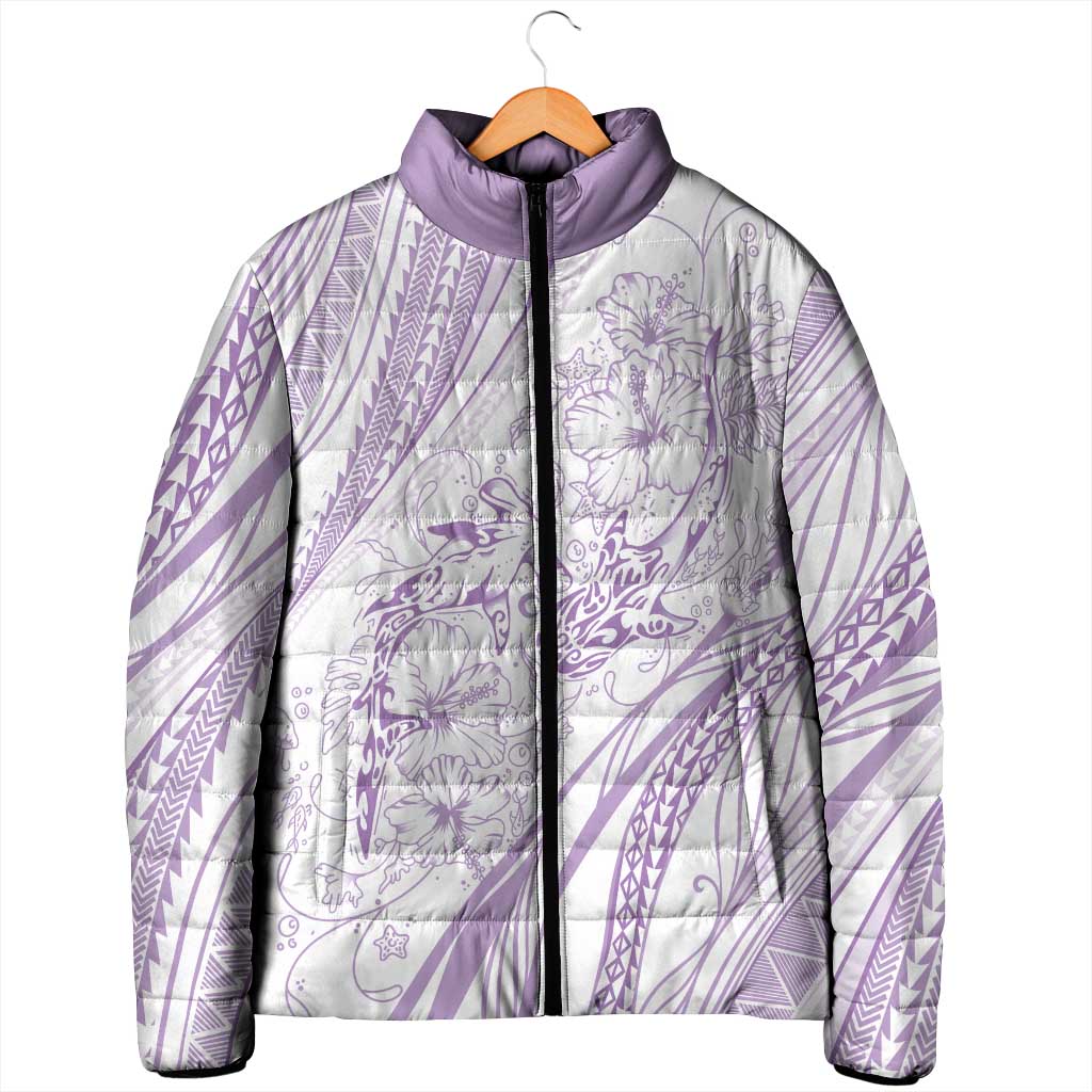 Sharks Couple Dreamy Polynesians Floral Sea Padded Jacket Lilac - Polynesian Pride