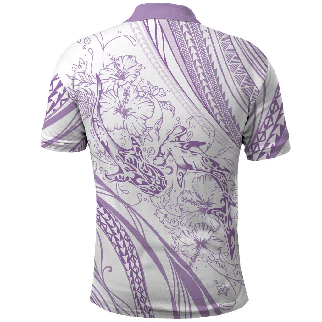 Sharks Couple Dreamy Polynesians Floral Sea Polo Shirt Lilac - Polynesian Pride