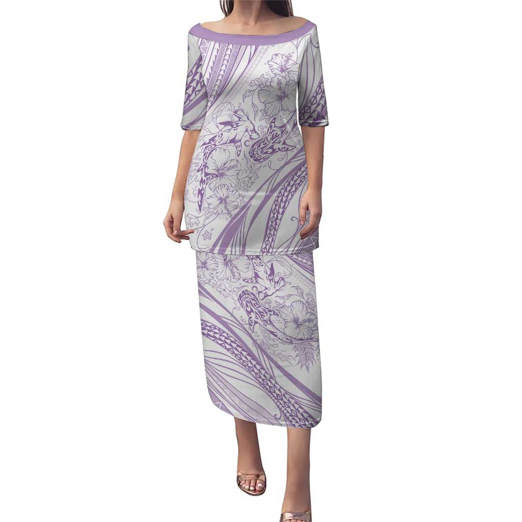 Sharks Couple Dreamy Polynesians Floral Sea Puletasi Lilac - Polynesian Pride