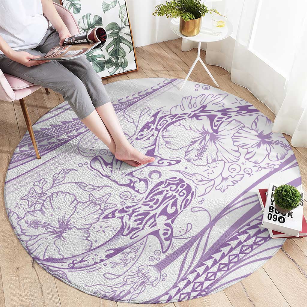 Sharks Couple Dreamy Polynesians Floral Sea Round Carpet Lilac - Polynesian Pride